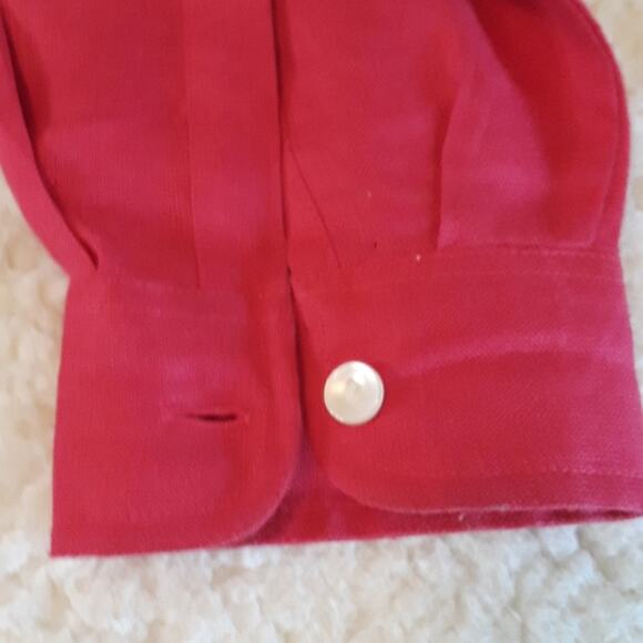 Women Sz 10 Red 100% Irish Linen Fairy Long Sleeve Button Up Pockets Talbots Top - Picture 7 of 10